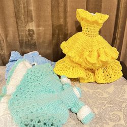 Vintage crochet dolls dress  3 pieces 
