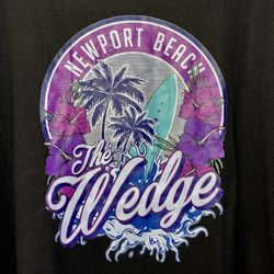 . NEW Men's Black Heat Transfer Vinyl NEWPORT BEACH THE WEDGE Surfing T-Shirt Clip