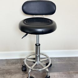Black Adjustable Rolling Office Stool w/ Backrest