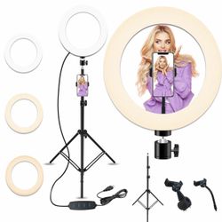 Peteme 10’ Selfie Ring Light with 18.1 to 83.8’ Extendable Tripod Stand, Led Ring Light with Phone Holder for Live Streaming/ Makeup/ YouTube Video