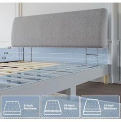 A) Gray King Ergonomic Upholstered Foam Headboard – Adjustable  King Size upholstered foam headboard in gray. Ergonomic design with adjustable support
