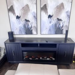 Electric fireplace tv console with remote