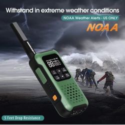 Army Green Waterproof Walkie Talkie Long Range Up To 30 Miles Floating Portable Two Way Radio, NOAA Weather Alert,SOS,Flashlight, Rechargeable 2 Way R