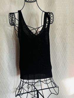 Black Knit Crochet Tank Top