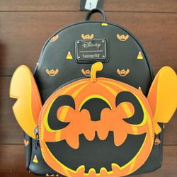 New Loungefly Disney Halloween Pumpkin Stitch Mini Backpack Black Orange 