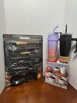 12 piece silicone utensils, ramekins and water tumblers.