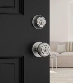 Cove Satin Nickel Keyed Entry Door Knob and Single Cylinder Deadbolt 6 total