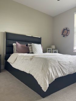 Upholstered Pleather Modern Queen Bed Frame