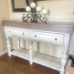 Parisian Marketplace Butcher Block Sideboard in White Paint Heavy Glazed Finish with Heathered Brownstone Tops by Liberty Furniture - LIB-698-SB6045