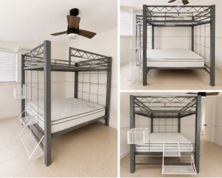 Heavy-Duty Metal Loft Bed with Storage