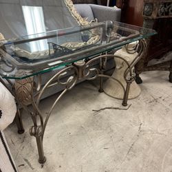 cast iron and glass console table - 45” x 20