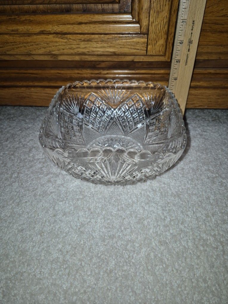 Vintage Pressed Glass Square Bowl, 7"