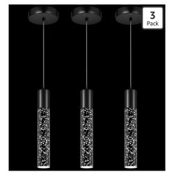 Pendant Lights Kitchen Island, 6500K Modern 3 Pack Ceiling Lighting Fixtures with Crystal Bubble, Integrated LED Hanging Light for Dining Room Restaur
