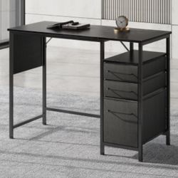 Maihail Small Desk with Drawers, 40 inch Desk with Drawers and Shelves, Computer Desk with Storage, Small Office Desk with Storage Bag, Metal Frame fo