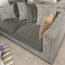 2 Piece Grey Studded Couch Set 