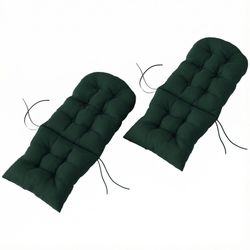 Set of 2 Tufted Chair Cushions Dark Green