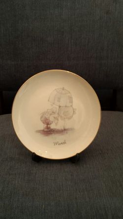 Precious Moments March plate and stand.