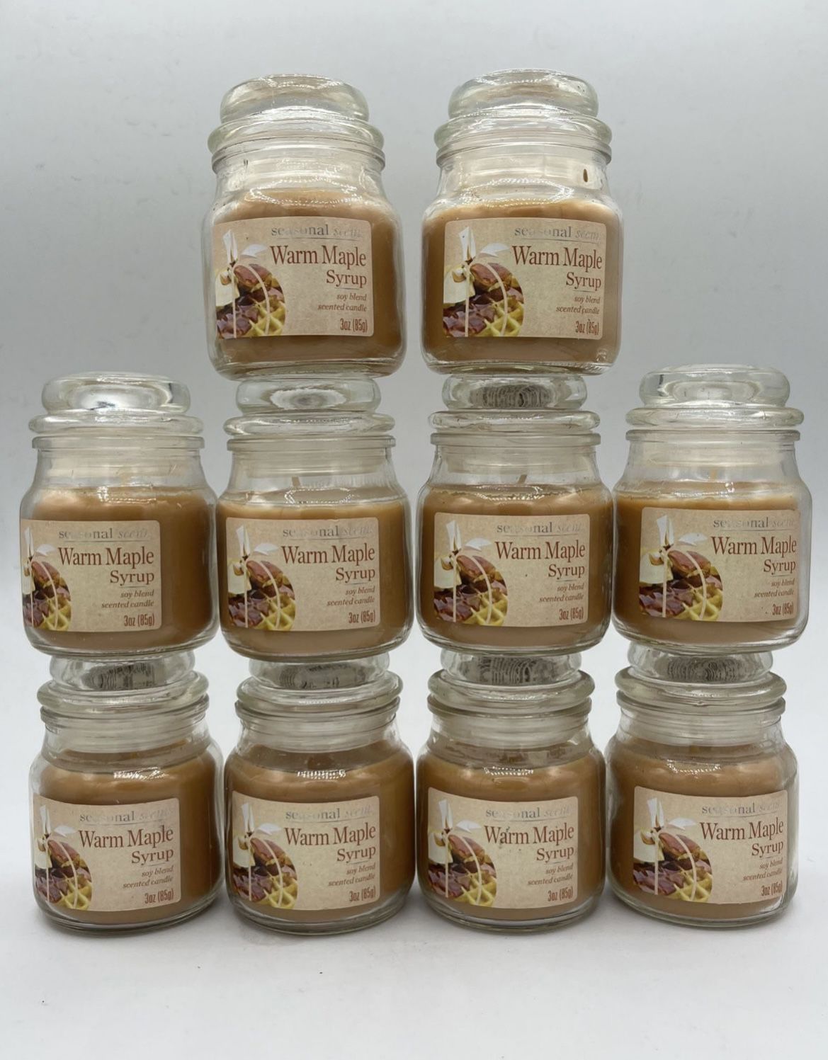 Seasonal Scents Lot of 10 Warm Maple Syrup Soy Blend Scented Candle 3 oz. 85g Each.