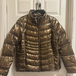 The North Face gold Metallic Foil Puffer Woman Jacket XL 