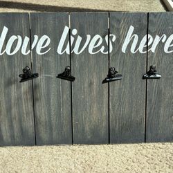 Rustic Wall Art Photo Clip Board – “Love Lives Here”