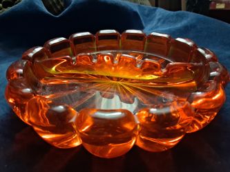Vintage Viking Art Dark Red GlassHeavy Ashtray - 8 inches