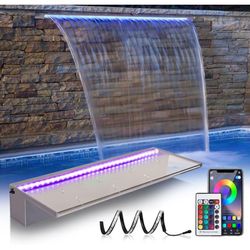 PONDO 24" APP Pool Waterfall with 16 Colors LED Lights, Acrylic Pond Fountain Set for Outdoor Decorations, Patio Waterfall Spillway Kit on The Wall fo