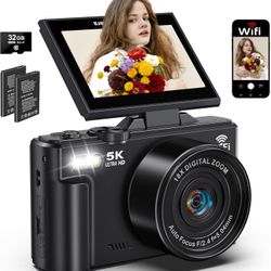 5K Digital Camera for Photography, 75MP WiFi Vlogging Camera for YouTube with 3" 180° Flip Screen, 18X Zoom UHD Autofocus Video Camara with 32GB SD Ca