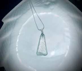 White Sea Glass On Sterling Silver Necklace **$5 flat fee US SHIPPING
