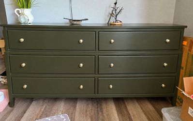 6-Drawer Double Dresser Olive Green