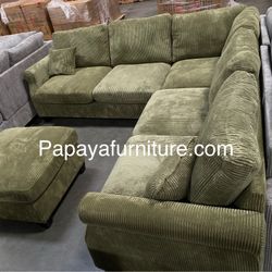 New! Sage Green Sectional And Ottoman, Sectional Sofa, Couch, Sectionals, Sofa, Sectional Couch, Green Couch, Green Sofa, Army Green Sectional Ottoman