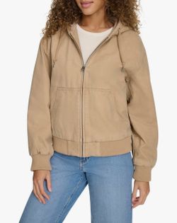 Tan Hooded Zip-Up Bomber Jacket (1X)