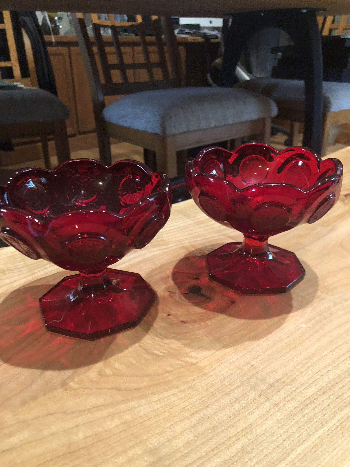Vintage Red Fostoria Coin Glass Footed Dishes