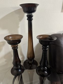 Pair of Mid-Century Modern Hand Blown Glass Baluster Candlesticks