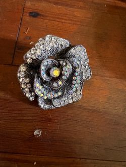 Rhinestone multicolor Rose Cocktail Ring - Adjustable Silver Ring