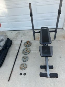 Fitness Gear Weight Bench Set + Barbell & 70lbs of Weights