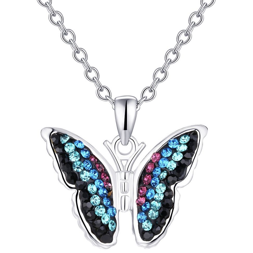 Crystal Collective Butterfly Pendant Necklace SILVER TONE BLUE Valentines Day You'll love your look whenever you wear this colorful crystal butterf