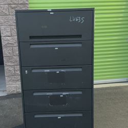 Lateral file cabinet heavy duty metal 38" L x 18" w x 65" h, no keys, gray $50