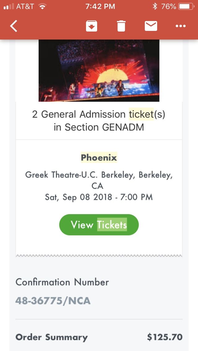 2 GA tix to Phoenix @The Greek Sept 8
