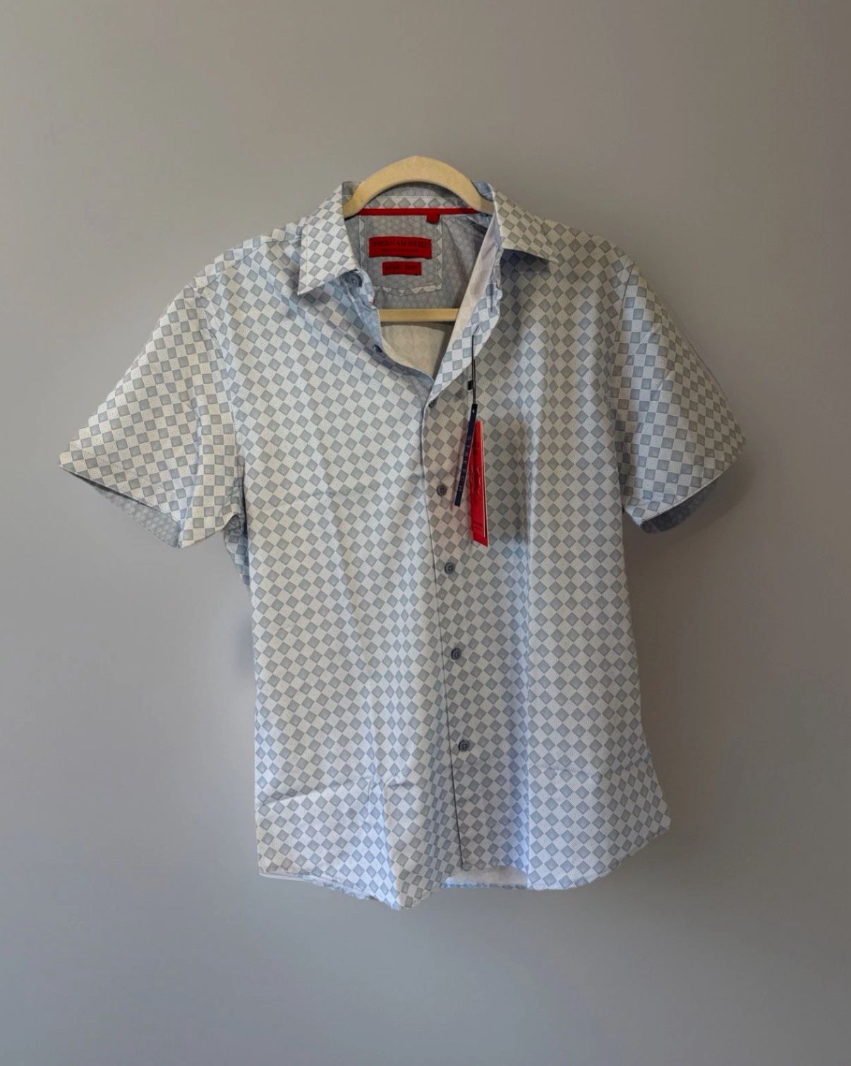 American Breed Men’s Button-Up Shirt Small Blue White Red Pattern NWT