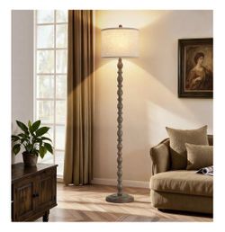 62" Floor Lamp, Adjustable Color Temperature Farmhouse Standing Lamp, Retro Rustic Tall Floor Lamps with Rotary Switch, Resin Standing Lamp for for Li