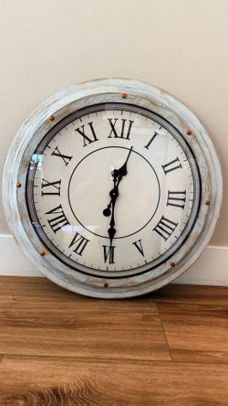 Pottery Barn Farmhouse Wall Clock – 24”, Whitewashed Wood, Like New