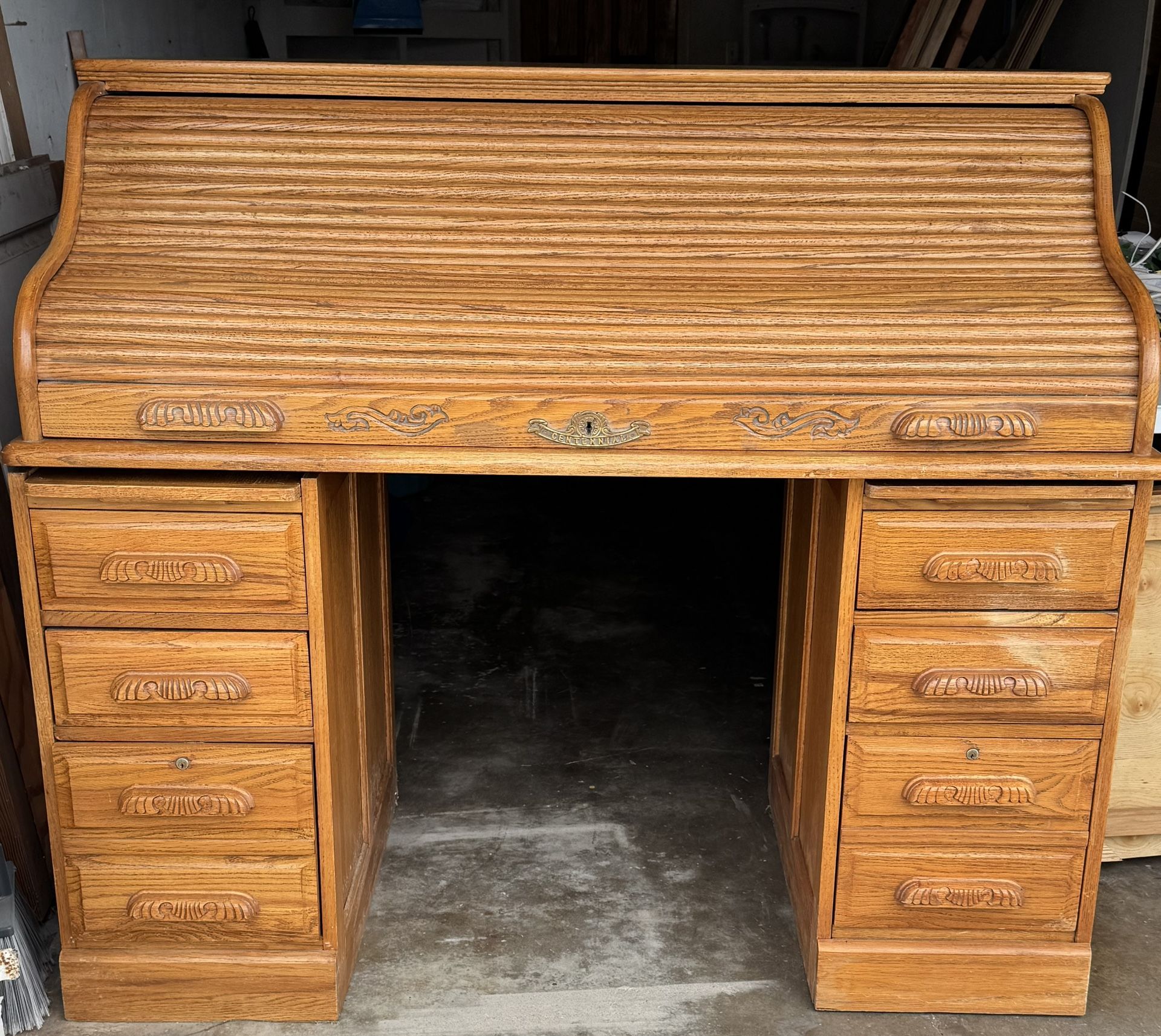 Antique Roll Top Desk Has No Keys 53” L X 46” H X 28” W