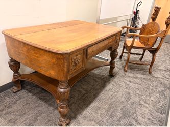 Quarter swan Oak executive desk