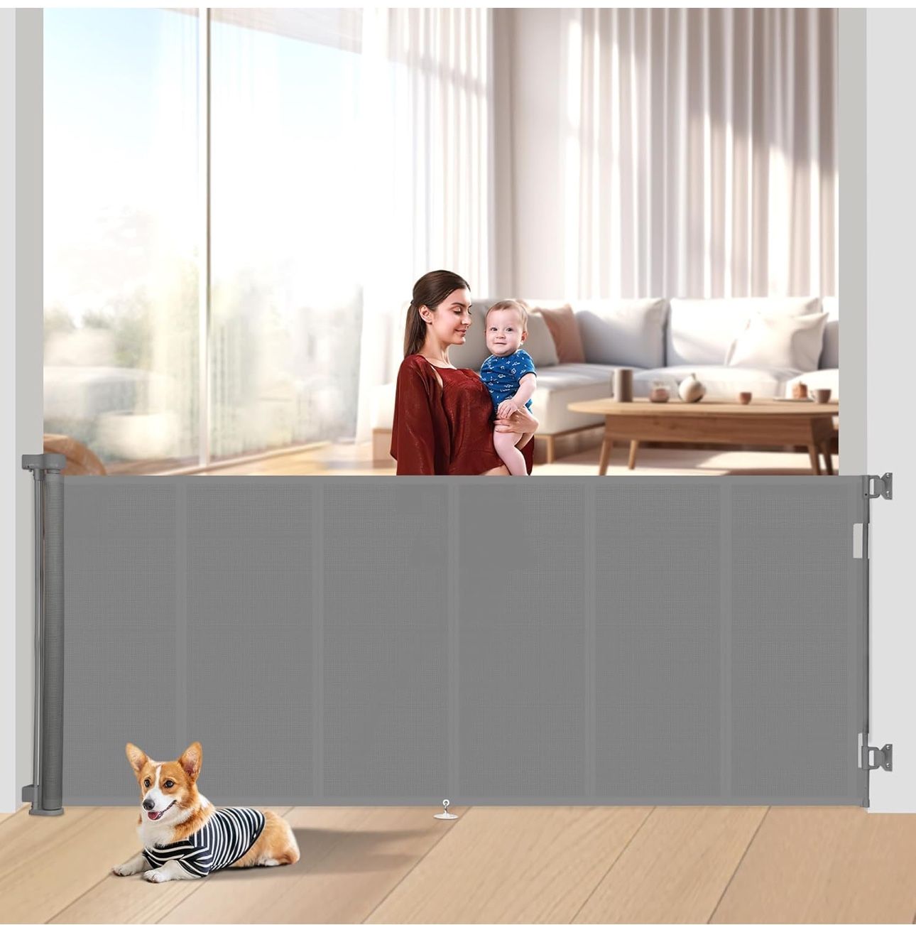 Extra wide 120 inch baby retractable doors with reinforced strip design to prevent them from dragging, 10-foot dog retractable door, 48 inches high, d