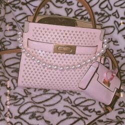 Tory Burch Pink Perforated Lee Radziwill Petite Double Bag