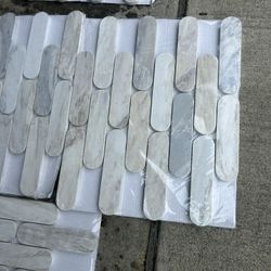  Angora Ellipse 12 in. x 12 in. Polished Marble Mesh-Mounted Mosaic Floor and Wall Tile 5 Pieces 