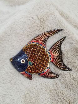 Hand carving wooden lacquer painted angel fish