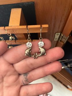 Sterling Silver Dolphin Drop Earrings with Cubic Zirconia