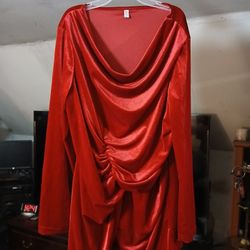 Long Blouse  Top Red Velour New