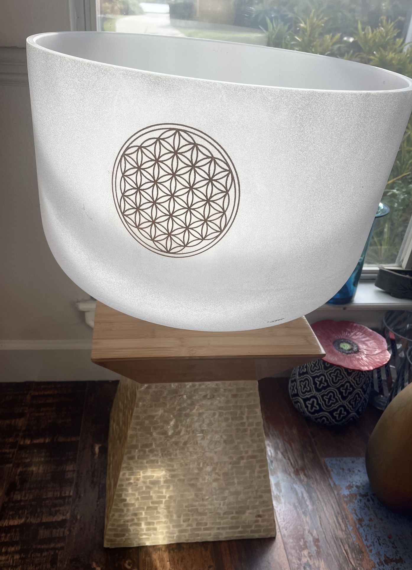 Crystal Singing Bowl 20” with Gold Flower Of Life